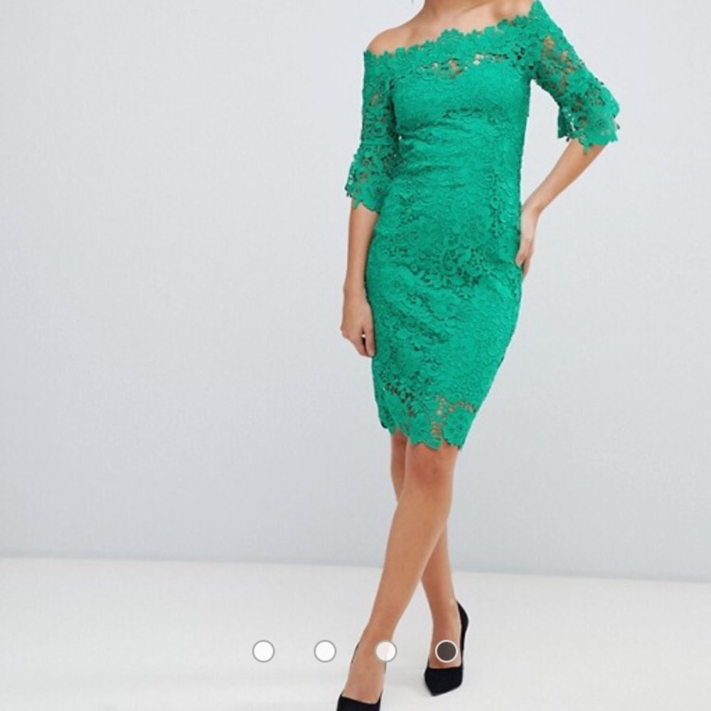 Emerald lace off the shoulder dress from Asos